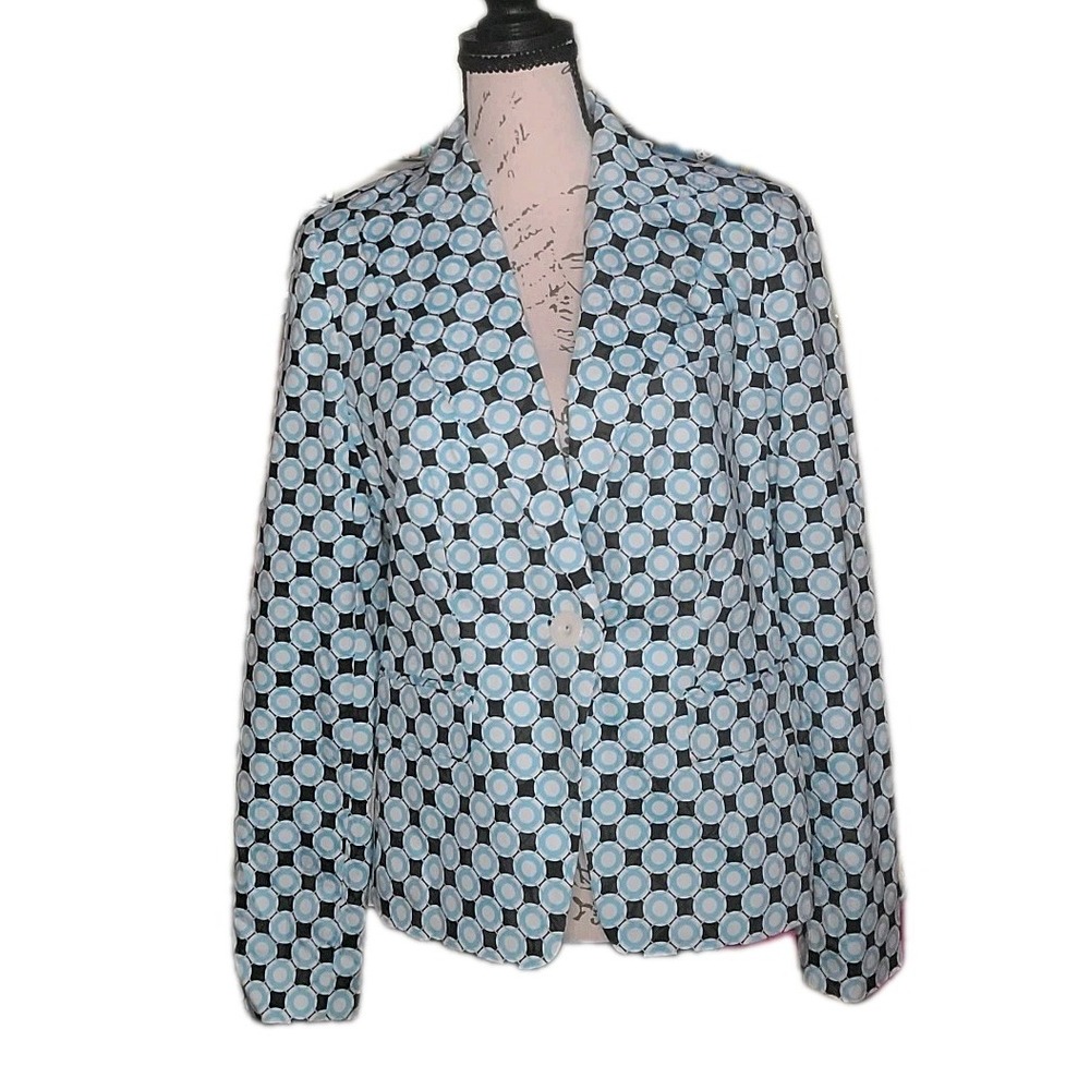 Valerie Stevens Womens Blazer Size 4 Retro Mod Blue Black White Circle Print